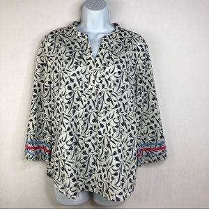 Talbots Women Tunic Top Lightweight Floral Print Embroidered 100% Cotton Small